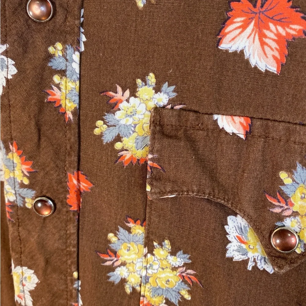 Rare 70s Women’s Brown Floral Western Shirt Copper Pearl Snaps Boho - Picture 4 of 11